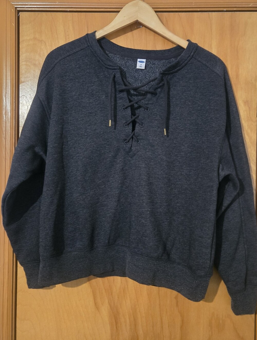 Old Navy Women's Lace-Up Pullover Sweatshirt - Charcoal Gray
